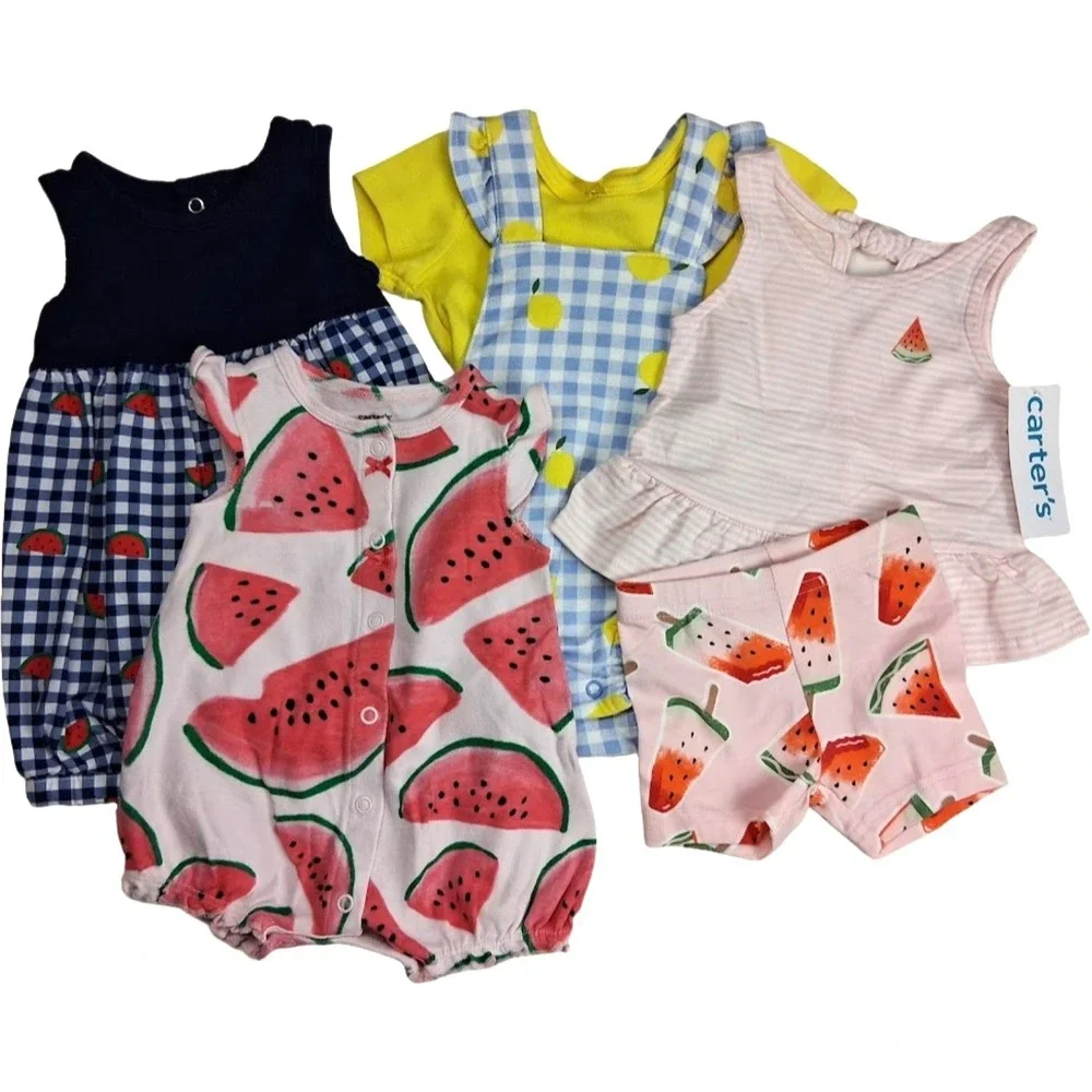 Carter's 3mos Baby Girl Outfit Lot Watermelon‎ 2pc Lemon Romper Sets 6pc Summer
